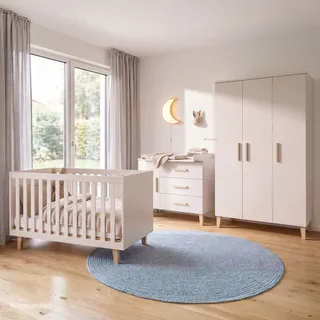 Pinolino Kinderzimmer-Set Tami extrabreit groß mit 3-türigem Kleiderschrank, Bett, Wickelkommode extrabreit - Uni Beige