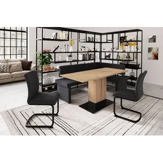 Hela Eckbankgruppe "Pia", schwarz (anthrazit, artisan), Microfaser, Einlegeplatte, Eckbank, Tisch, 2 Stühle, Holzwerkstoff, Sitzmöbel-Sets, Eckbankgruppe, Esstisch ausziehbar, Bank links/rechts montierbar, Topseller