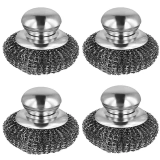 VIDSTW 4 Stück Stahlschwamm mit Handhaben Topfreiniger Edelstahl Wiederverwendbar Stahlwolle Schwamm Edelstahl Schwamm Putzschwamm Stahldraht Küchenschwamm für Geschirr, Pfannen, Spüle Reinigen