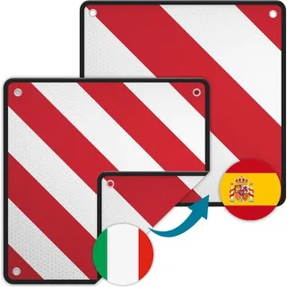 Wiltec 2in1 rot weiße Warntafel Spanien und Italien Aluminium 500x500 mm reflektierend Warnschild für Fahrradträger...