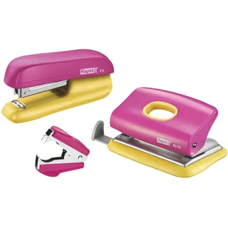 Rapid 5000371 Set heftgerät (F5 und LoFC10 plus Entklammerer C2 SB) rosa/gelb