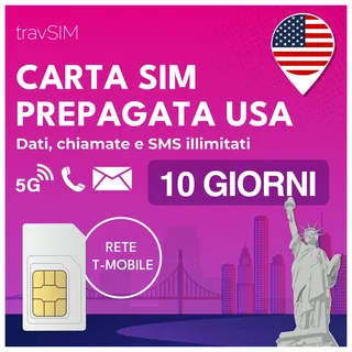 travSIM USA SIM Karte | T-Mobile Netz | Unbegrenzte Daten, Anrufe & Texte in den USA | SIM Karte USA funktioniert auf iOS & Android Geräten | SIM USA 10 Tage