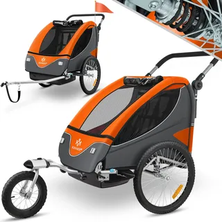 Kesser KESSER® Kinderanhänger Fahrradanhänger 360° Drehbar mit Federung 2in1 Joggerfunktion Kinderfahrradanhänger + 5-Punkt Gurt Jogger Fahrrad Anhänger für 1 bis 2 Kinder max. 40kg