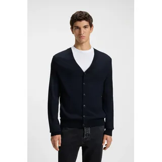 Strickjacke BOSS ORANGE "Avac_CD", Herren, Gr. L, blau (dunkelblau404), Strick, Obermaterial: 60% Schurwolle, 40% Polyacryl, unifarben, regular fit, tiefer V-Ausschnitt, Strickjacken Strickjacke, mit tiefem V-Ausschnitt