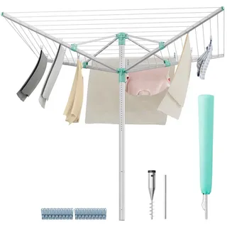 Songmics Wäscheständer höhenverstellbar, Wäschespinne für Garten, mit Wäscheklammern