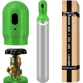Gasflasche 10 Liter 200 bar Mischgas Argon 82% CO2 18% Schutzgas für MIG/MAG Schweißarbeiten, Hochwertiges Schweißgas, Wiederbefüllbare Flasche, Ideal für professionelle Schweißanwendungen