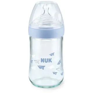 NUK Babyflasche NUK Nature Sense Babyflasche, Glasflasche blau 240 ml