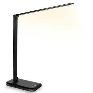 SLATOR Schreibtischlampe LED Dimmbare Tischleuchte 5 Farb und 10 Helligkeitsstufen Augenfreundliche Tischlampe Nachttischlampe USB-Anschluss für Aufladung des Smartphones Tischlampe für Kinder