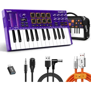 Synido MIDI Keyboard Controller Beat Maker Machine, 25 Tasten MIDI Keyboard mit Drum Pads, Tragetasche, OLED Display, TempoKEY K25 USB-C MIDI Keyboard mit Beat Pad für Musikproduktion, Lila