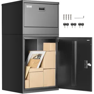 Vevor Paketbriefkasten 500x398x980mm, Paketkasten mit Schloss, Paketbriefbox aus verzinktem Stahl mit Diebstahlschutz-Design, Packstation für Zuhause und das Büro, Schwarz