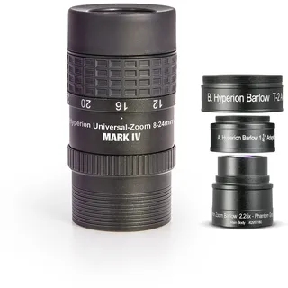 Baader Planetarium 2454827 Hyperion Universal Zoom Okular Mark IV mit 2.25x Flatfield-Barlow-Linse - Zoom-Okular für großen Brennweitenbereich 8-24mm / 3,5-10,5mm