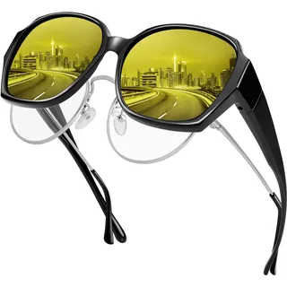 URUMQI Nachtsichtbrille für Autofahrer, Nachtfahrbrille Nachtbrille zum Autofahren Damen Herren, Auto Brille Gegen Blenden Gelbe Gläser Autofahrerbrille für Brillenträger Quadratisch