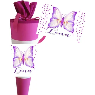 Zarto Schultüte Mädchen personalisiert mit Name - Zuckertüte Schmetterling fertig - Zuckertuete groß 70 cm - Geschenk zur Einschulung - Einschulungsgeschenke - (Schultüte Schmetterling)