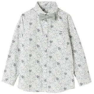 vertbaudet Kurzarmhemd Jungen Hemd mit Fliege, Blumenmuster grün 110