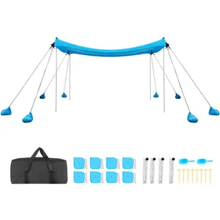 Vevor Strandzelt mit Sonnenschutz (UPF 50+) 3 x 3 x 2 m, Strandmuschel mit 8 Sandsäcken & Stabilisierungsstangen & Sandschaufeln, Tragbares Sonnensegel für Familienausflüge Camping Angeln Blau