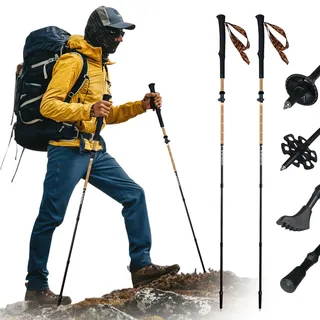 Black Diamond Wanderstöcke, 110-130cm Faltbar Wanderstöcke, Walking Stöcke 1 Paar mit All Terrain Zubehör, Ultraleicht Stoßdämpfend Zusammenklappbare Gehstöcke für Zum Wandern Camping (Gold)
