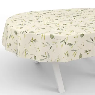 ANRO Wachstuchtischdecke abwaschbar Oval 200 x 140 cm Beige