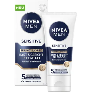 NIVEA MEN Sensitive Bart & Gesicht Pflege-Gel, schnell einziehende Bartpflege für empfindliche Männerhaut, beruhigende Gesichtspflege zur Linderung von Hautirritationen (50 ml)
