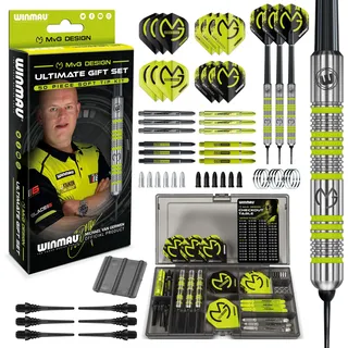 WINMAU - Professioneller Spieler - Michael Van Gerwen MvG Geschenkset - 50-teiliges Profi Darts Set - Enthält 4 x Stiele, 4 x Flüge und Zubehör - 18g Weiche Spitze oder 20g Dartpfeile Metallspitze