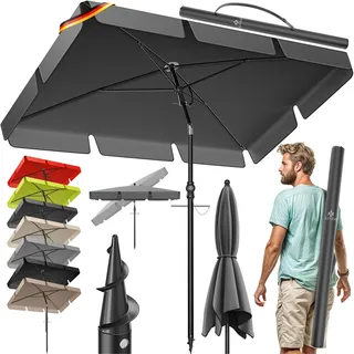 Kesser KESSER® Sonnenschirm Rechteckig Inkl. 2in1 Abdeckung & Transporttasche Gartenschirm Terrassenschirm Schirm 200 × 125cm für Balkon Garten & Terrasse Neigungswinkel und Höhe verstellbar