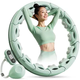 Smart Hula Hoop, Hula Hoop mit Gewicht Kugel, 18 Knoten Umfang (73-114cm), Hoopside Pro Abgebauter Fitnessreifenl, Hula Hoop Reifen Erwachsene mit Gewicht (Grün)