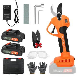 Akku Astschere mit LCD Anzeige, Schnurlose Elektrische Gartenschere mit 2 x 2000mAh Batterien und Max 40 mm SK5 Klingen, Tragbare Professionelle Elektrogartenscheren zum Baumschneiden