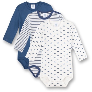 Sanetta Baby Body 3er Pack - Langarm Strampler mit Muster Blau/Weiß 68