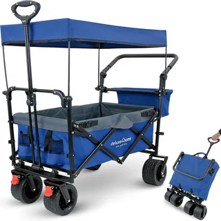deluxe4home® Bollerwagen faltbar mit Dach blau/grau