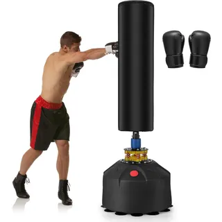 KOMFOTTEU Standboxsack 173cm, Schwerer Boxsack mit Ständer, Boxsack Set stehend Ink. Saugnapfbasis & Boxhandschuhe, Boxing Bag Kickboxsack Sandsack für Erwachsene