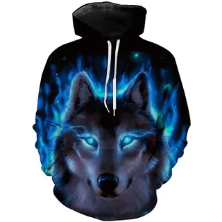 Surwin Kinder Hoodies Junge Mädchen Unisex Kapuzenpullover, 3D Drucken Warme Langarm Sweatshirt Tasche Pullover Hoodie Streetwear (Wolf,110cm) - 110