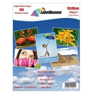 LabelHeaven Fotopapier für Inkjet 13 x 18 cm, 180 g/m2, hochglänzend, 100 Blatt