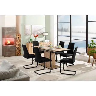 Hela Essgruppe HELA "Ariana, Esstisch mit 6 Stühlen, ausziehbarer Küchentisch", schwarz (artisan eiche, bezug waterfree schwarz, schwarz, schwarz), Einlegeplatte, Bezug Webstoff waterfree, Sitzmöbel-Sets, Essgruppe, Tisch 120-160cm, 6 Stühle mit hoher 