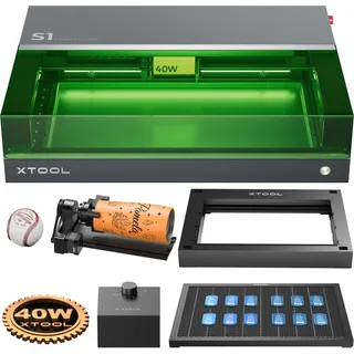 xTool S1 Laser Graviermaschine 40W Deluxe Kit, Geschlossene Sicherheit, Pin Punkt Positionierung, Autofokus, 600mm/s Geschwindigkeit, 498 * 319mm Arbeitsbereich für Metall, Holz, Leder