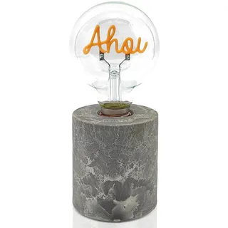 Mea-Living Lucia TISCHLAMPE Beton Ahoi - kabellose Text Glühlampe, betonoptik Sockel Fuß, batteriebetrieben, industrial, retro