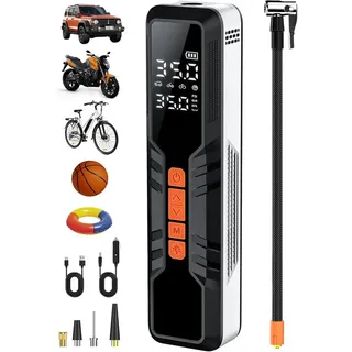 Xruiy Akku-Luftpumpe Elektrische Luftpumpe Akku Pump Electric (150PSI 6000mAh 4 Modi Tragbarer Akku Kompressor mit, Digitale LCD-Bildschirm Pressure Dient auch als Taschenlampe), und Powerbank schwarz