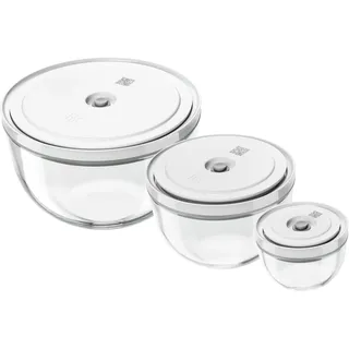 Zwilling Fresh & Save BOWLS Vakuumschüssel Set 6tlg, Glas, Transparent/Weiß