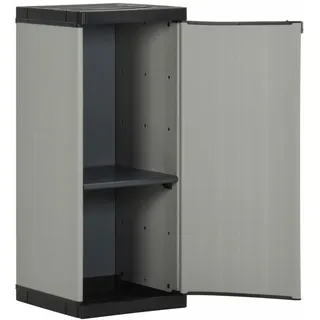 Tidyard Garten-Lagerschrank Kunststoffschrank Werkzeugschrank Gartenschrank Mit 1 Tür und 1 Einlegeboden Grau und Schwarz 35 x 40 x 85 cm (B x T x H)