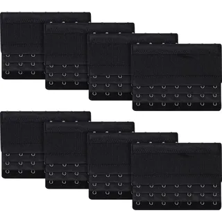 JIHUOO BH-Verlängerungen für Damen, 7 Haken, breite BH-Verlängerung, weich, dehnbar, BH-Rückenverlängerung, atmungsaktiv, BH-Band-Verlängerung, bequem, Dessous-Zubehör für Damen, schwarz, 8 Stück