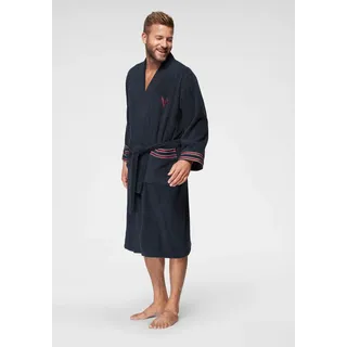 Bruno Banani Herrenbademantel BRUNO BANANI "Roy, ideal für Sauna & Spa, Standardlänge & Überlänge" Gr. L, blau (marine), L:120cm, Walkfrottee, Hausmäntel, Herrenbademantel, farblich abgesetzten Streifen, Bademantel, S-3XL, auch in extra lang
