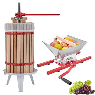 Arebos Obstpresse 30L und Obstmühle 7L| Manuelle Saftpresse I Beerenpresse inkl. Presstuch, Druckplatte und Metallspindel