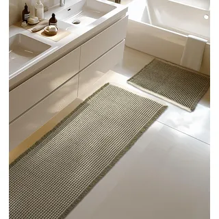 Großes Badteppich Set, Badematte Grün, Badezimmerteppich Set 2 Teilig, Boho Bath Mat, Badezimmermatte Deko, Rutschfest Duschvorleger für Badezimmer Wohnzimmer Schlafzimmer, 51 x 120 cm + 41 x 61 cm