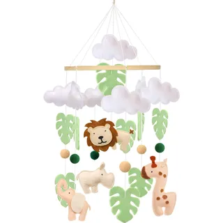 Ueiwffzo Giraffe Löwe Mobile Baby Windspiel Elefant Wald Tiere Babybett Mobile, Grüne Blätter Baby Mobiles Krippe, Hängende Bettglocke, Babybett Anhänger für Babyzimmer Decor
