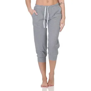 normann Damen Schlafanzug Pyjama Capri-Hose 3/4-lang - Mix & Match - perfekt zu kombinieren, Farbe:Streifen_Marine, Größe:40-42 - 40-42
