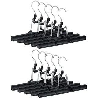 Relaxdays Relaxdays, schwarz Hosenbügel Metall 10er Set, 360° drehbarer Haken, fest schließend, Rockbügel, gummierte Klemmen, 26cm, PVC, Pack, 10