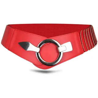 Vanessa & Melissa Taillengürtel Damen Eleganter Gürtel in 6 cm Breite, Vielseitiger Kleidergürtel Elastischer Taillengürtel, Gürtel mit silberner Ring-Schließe rot 80cm (Taillenweite 85-105cm)