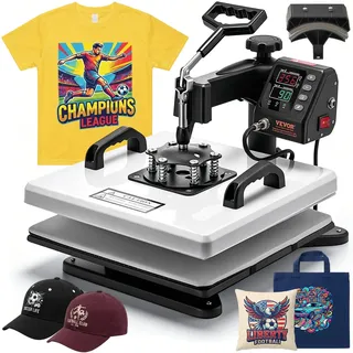 Vevor Transferpresse 38x38cm Sublimationsmaschine 2-in-1 Textilpresse 1250W, 360° Schwenkfunktion Schnelles | Gleichmäßiges Aufheizen Zeit- + Temperaturregelung T-Shirts Kissenbezüge Mützen