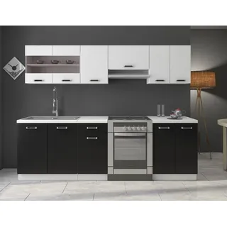 Küchen-Preisbombe Küchenzeile Omega 240 cm Schwarz + Weiss