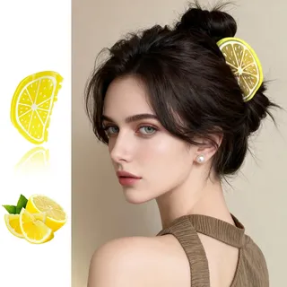 Zitronen Deko Haarklammer,Modischer Hawaii-Strand-Stil,Robust Muschel Haarklammer,Multifunktional Zitronendeko,Kreative Sommer-Haarspange,Rutschfestes Design,Süße Haarspangen Für Verschiedene Frisuren
