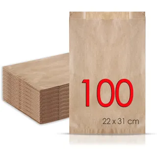 MAMAPAS 100 Kraftpapiertüten 22+7x31, butterbrottüten, Papiertüte für Brot, Kleine Tüten für Süßigkeiten, Krafttüten, Plätzchentüten Papier, Geschenktüten, Sandwichtüten, Bäckertüten, brottüten