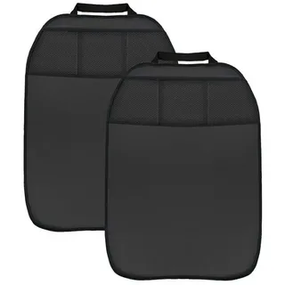 L & P Car Design L&P A081S2 2 Stück Rückenlehnenschoner Rückenlehnenschutz Sitzschoner Rückenlehne Auto Kinder Lehnenschutz Hecksitzschoner Sitz Kunstleder Schwarz 3 Taschen Organizer Schutz für Autositz Sitzlehne